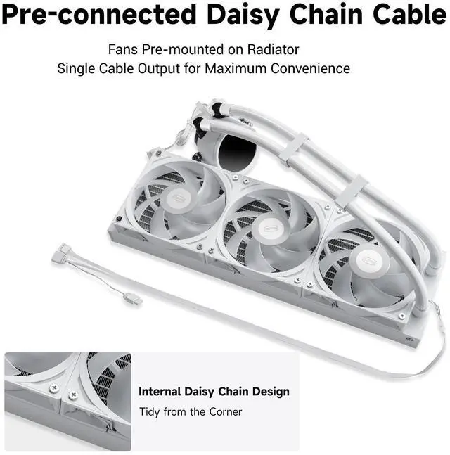 Alt view image 6 of 7 - PCCOOLER CPS DA360 Pro ARGB Digital AIO CPU Liquid Cooler, 360mm Radiator, 300W TDP, 270° Rotatable Digital Display, Infinity Halo ARGB Effect, for Intel LGA 1851/1700/1200/115X & AMD AM5/AM4, White