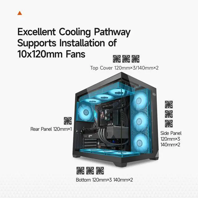 Alt view image 3 of 7 - PCCOOLER CPS C3 T700 PC Case, Dual-Chamber Mid-Tower ATX Case, High-Airflow Computer Case, BTF Motherboard Supports, Sturdy Tempered Glass Front & Side Panels, Black (Fans Not Included)