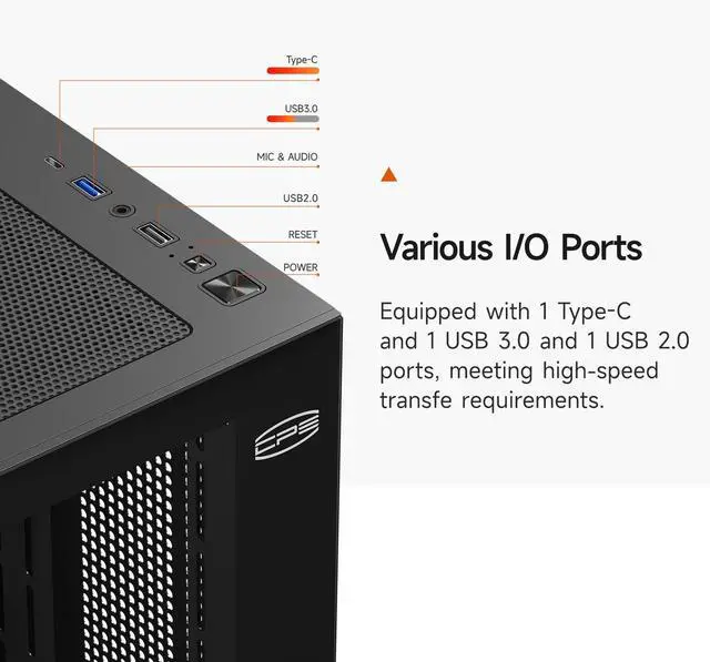 Alt view image 6 of 7 - PCCOOLER CPS C3 T700 PC Case, Dual-Chamber Mid-Tower ATX Case, High-Airflow Computer Case, BTF Motherboard Supports, Sturdy Tempered Glass Front & Side Panels, Black (Fans Not Included)