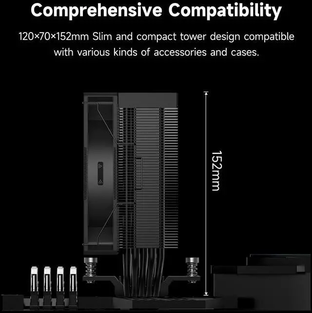Alt view image 5 of 7 - PCCOOLER CPS RT500 TC CPU Air Cooler, 5 Direct Contact Heat Pipes, 245W TDP, 152mm Tall, 120mm PWM Slient Fan, for Intel LGA1851/1700/1200/115X & AMD AM5/AM4, Black