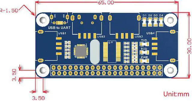 Alt view image 5 of 5 - Raspberry Pi 4 Model B 4 Ports USB HUB HAT for Extension Board USB to UART for Serial Debugging for Raspberry Pi 4 /3B+/Zero W