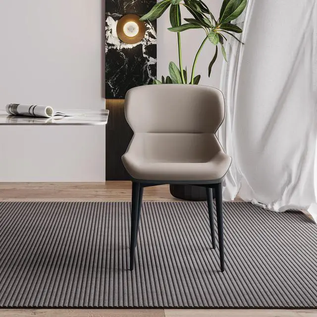 Alt view image 3 of 5 - Beige microfiber leather dining chair with gray backrest, set of 2