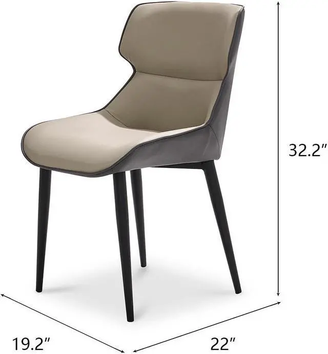 Alt view image 5 of 5 - Beige microfiber leather dining chair with gray backrest, set of 2