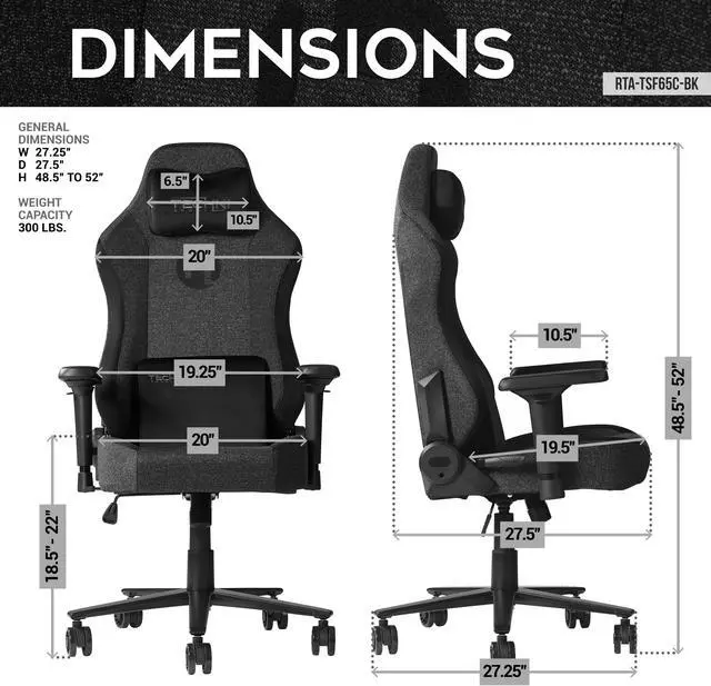 Alt view image 4 of 7 - Techni Sport TSF65C Fabric Memory Foam Gaming Chair  Black