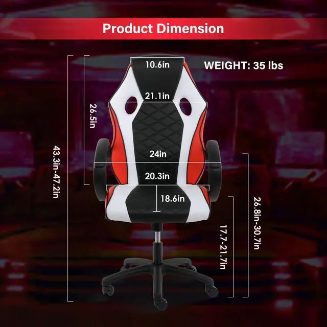 Alt view image 2 of 7 - Gaming Office High Back Computer Ergonomic Adjustable Swivel Chair, Black/White/Red