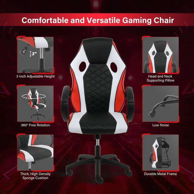 Alt view image 3 of 7 - Gaming Office High Back Computer Ergonomic Adjustable Swivel Chair, Black/White/Red
