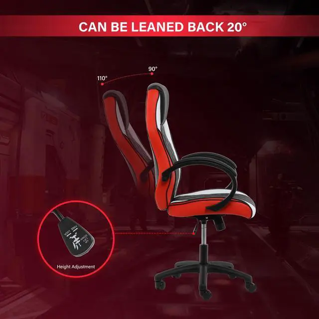 Alt view image 4 of 7 - Gaming Office High Back Computer Ergonomic Adjustable Swivel Chair, Black/White/Red