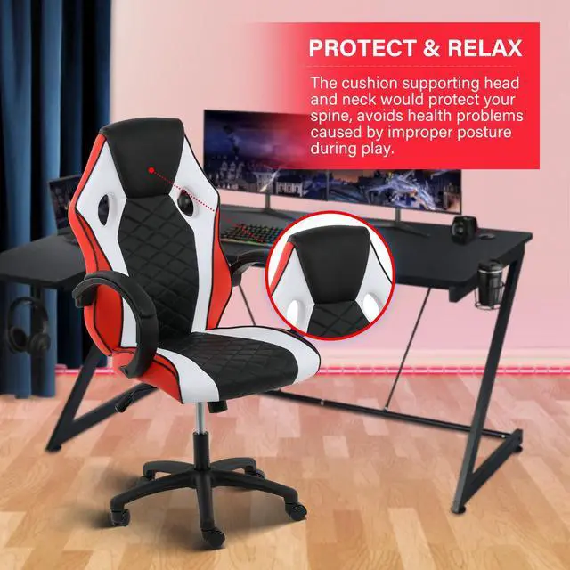 Alt view image 5 of 7 - Gaming Office High Back Computer Ergonomic Adjustable Swivel Chair, Black/White/Red