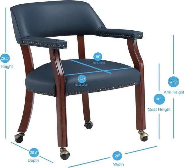 Alt view image 3 of 6 - Navy Blue Caster Game Chair Seating for Dining Dining Furniture