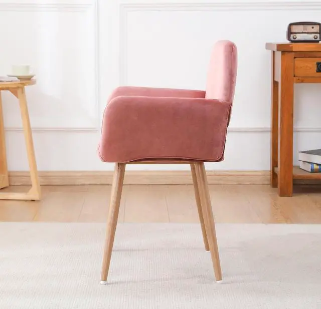 Alt view image 4 of 7 - Upholstered Side Dining Chair with Metal Leg(Pink Beech Wooden Printing Leg),KD backrest