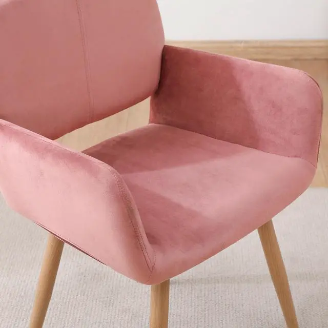 Alt view image 6 of 7 - Upholstered Side Dining Chair with Metal Leg(Pink Beech Wooden Printing Leg),KD backrest