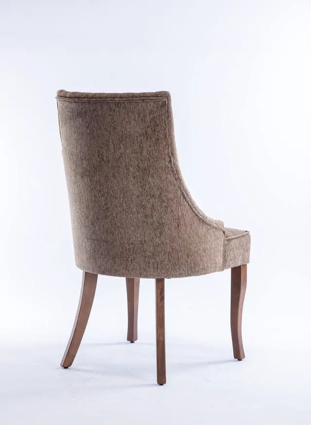 Alt view image 3 of 6 - Linen Fabric Upholstered Strip Back Dining Chair with Solid Wood LegsSeating Chairs Seating Chairs Brown