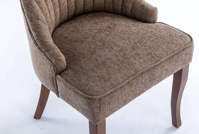 Alt view image 4 of 6 - Linen Fabric Upholstered Strip Back Dining Chair with Solid Wood LegsSeating Chairs Seating Chairs Brown