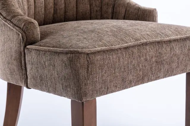 Alt view image 5 of 6 - Linen Fabric Upholstered Strip Back Dining Chair with Solid Wood LegsSeating Chairs Seating Chairs Brown