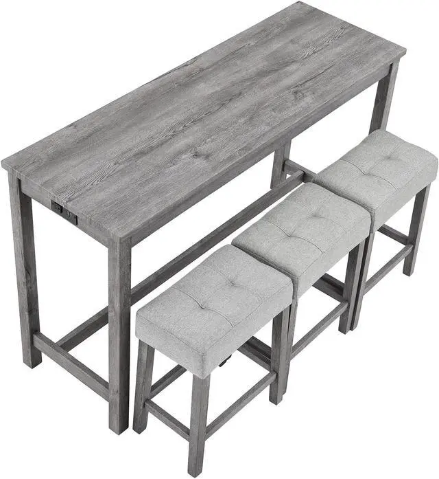 Alt view image 2 of 7 - Bar Table Set with Outlet, Bar Table and Chairs Set, 4 Piece Dining Table Set, Industrial Breakfast Table Set, for Living Room, Dining Room, Game Room