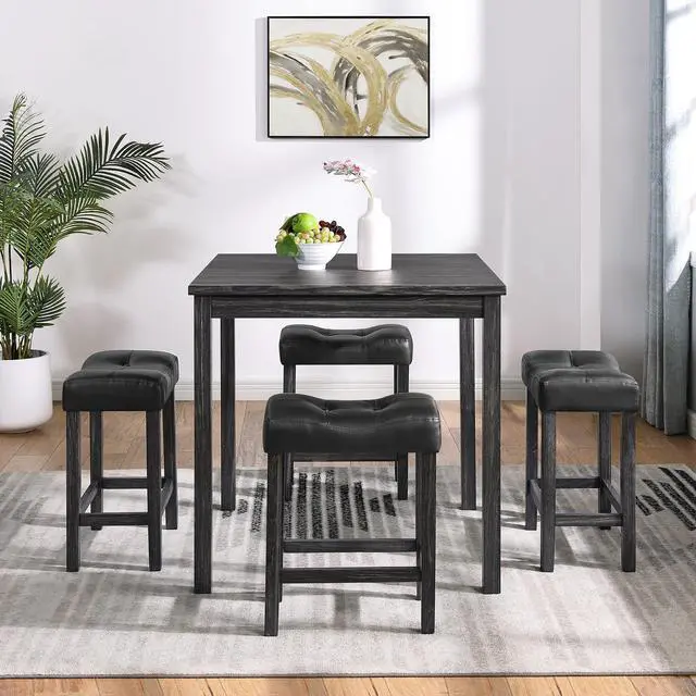 Alt view image 3 of 4 - Dining Table, Bar Table and Chairs Set, 5 Piece Dining Table Set, Industrial Breakfast Table Set, for Living Room, Dining Room, Game Room