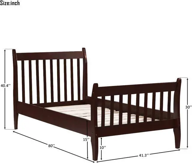 Alt view image 3 of 7 - Platform Bed Frame Mattress Foundation with Wood Slat Support, Twin (White) Espresso