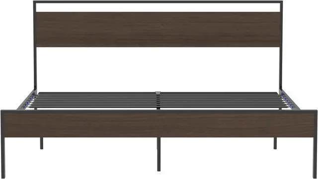 Alt view image 5 of 7 - Metal Bed, Black with Cinnamon Wood Headboard & Footboard, Queen