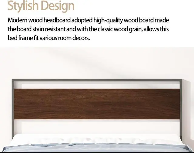 Alt view image 7 of 7 - Metal Bed, Black with Cinnamon Wood Headboard & Footboard, Queen