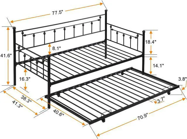 Alt view image 3 of 5 - Daybed with trundle BLACK