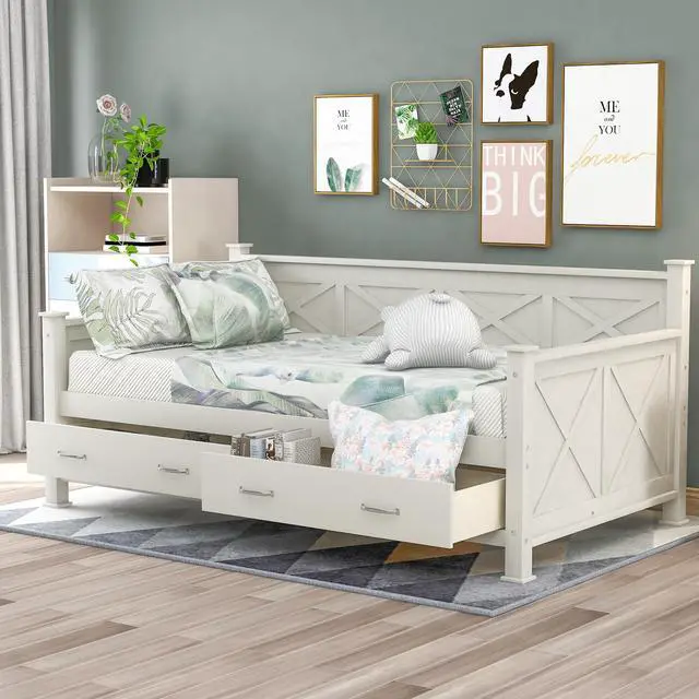 Alt view image 2 of 7 - Twin Size Wooden Modern and Rustic Casual Style Daybed, Cream White