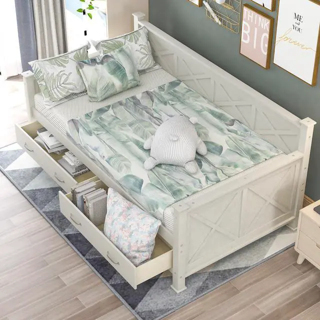 Alt view image 3 of 7 - Twin Size Wooden Modern and Rustic Casual Style Daybed, Cream White