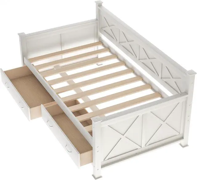 Alt view image 4 of 7 - Twin Size Wooden Modern and Rustic Casual Style Daybed, Cream White