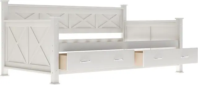 Alt view image 6 of 7 - Twin Size Wooden Modern and Rustic Casual Style Daybed, Cream White
