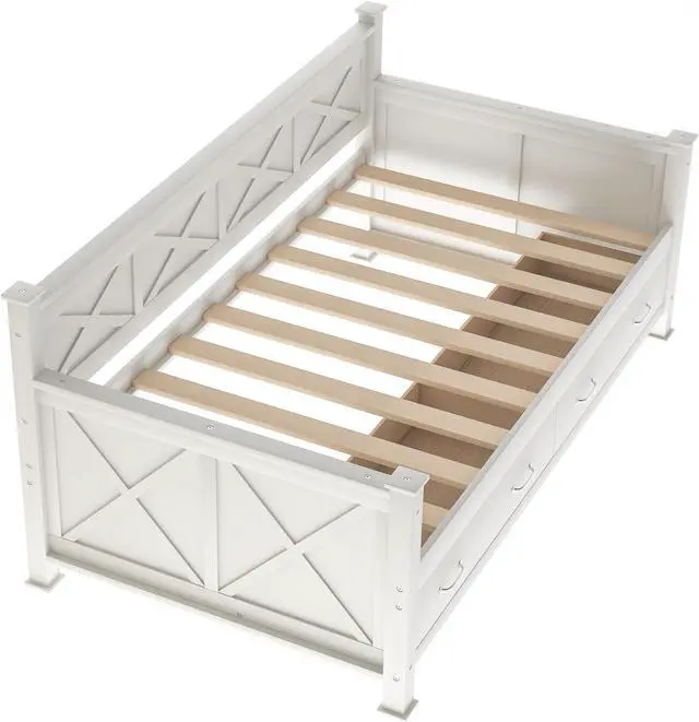 Alt view image 7 of 7 - Twin Size Wooden Modern and Rustic Casual Style Daybed, Cream White