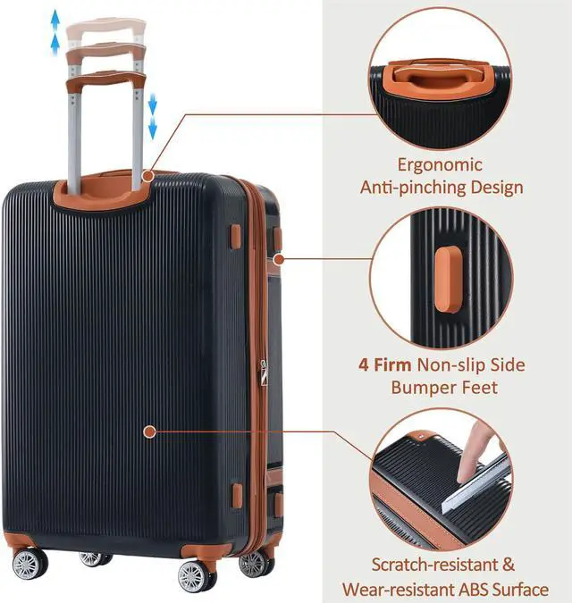 Alt view image 6 of 7 - Hardshell Luggage Sets 3 Piece double spinner 8 wheels Suitcase with TSA Lock Lightweight 20''24''28'' Black