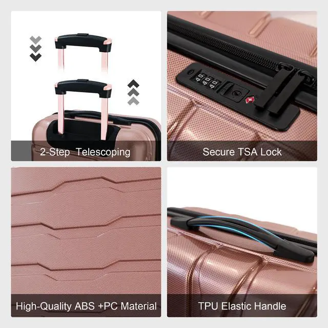 Alt view image 5 of 7 - Luggage Sets ABS+PC Hardshell 3pcs Clearance Luggage Hardside Lightweight Durable Suitcase sets Spinner Wheels Suitcase with TSA Lock (20/24/28), RoseGold