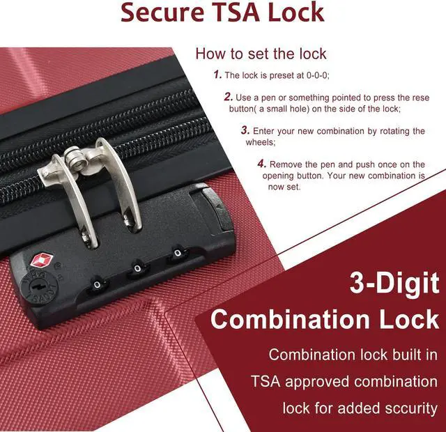 Alt view image 7 of 7 - Hardshell Luggage Sets 3 Pcs Spinner Suitcase with TSA Lock Lightweight 20''24''28''