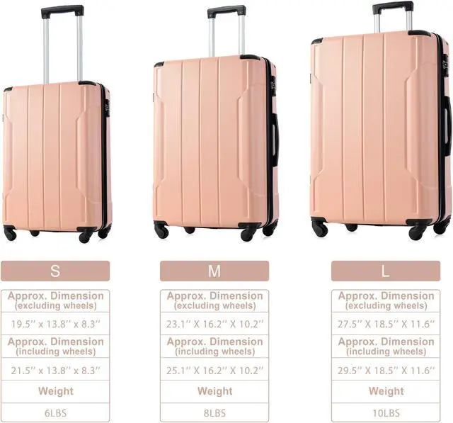 Alt view image 3 of 7 - Hardshell Luggage Sets 3 Pcs Spinner Suitcase with TSA Lock Lightweight 20''24''28'' Pink