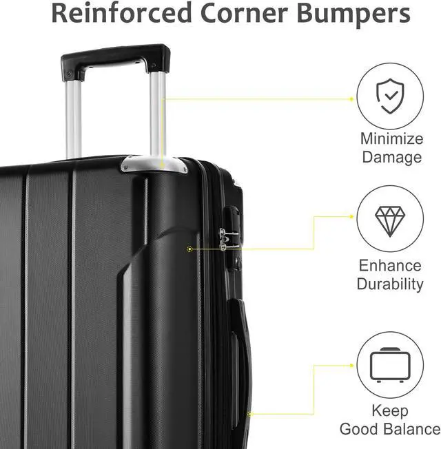 Alt view image 7 of 7 - Hardshell Luggage Sets 3 Pcs Spinner Suitcase with TSA Lock Lightweight 20''24''28'' Black