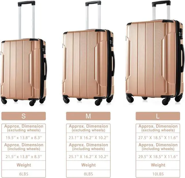 Alt view image 3 of 7 - Hardshell Luggage Sets 3 Pcs Spinner Suitcase with TSA Lock Lightweight 20''24''28'' Champagne