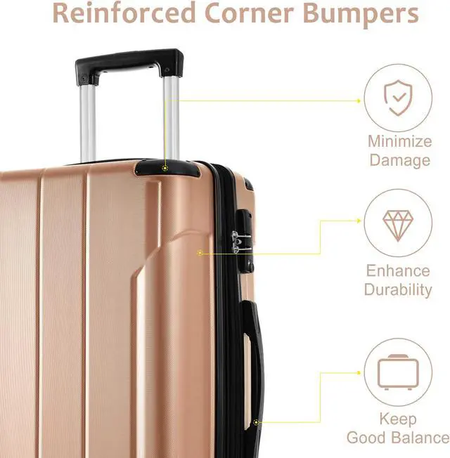 Alt view image 4 of 7 - Hardshell Luggage Sets 3 Pcs Spinner Suitcase with TSA Lock Lightweight 20''24''28'' Champagne