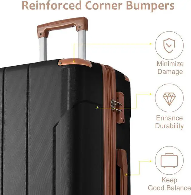 Alt view image 4 of 7 - Hardshell Luggage Sets 3 Pcs Spinner Suitcase with TSA Lock Lightweight 20''24''28'' Black/Brown