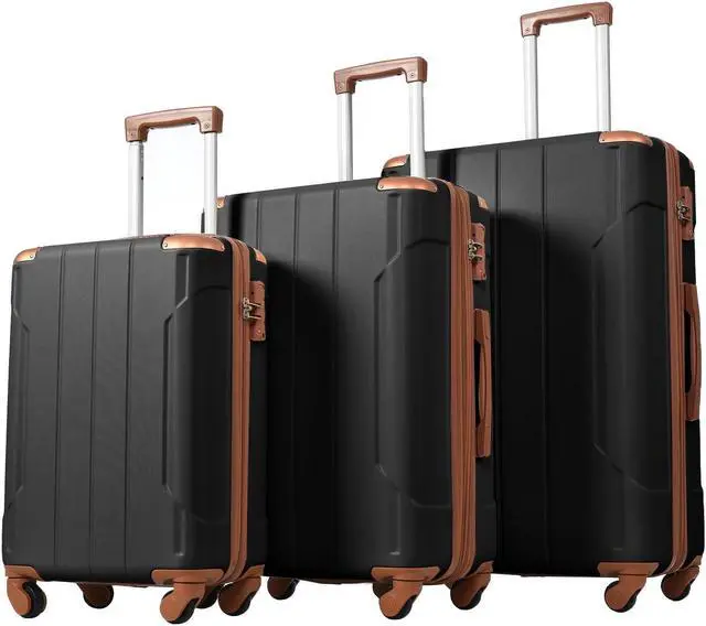 Alt view image 2 of 7 - Hardshell Luggage Sets 3 Pcs Spinner Suitcase with TSA Lock Lightweight 20''24''28'' Black/Brown