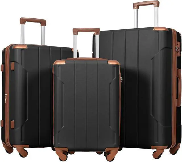 Main image of Hardshell Luggage Sets 3 Pcs Spinner Suitcase with TSA Lock Lightweight 20''24''28'' Black/Brown