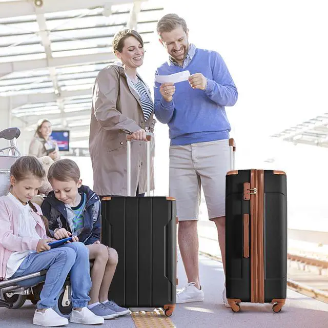 Alt view image 7 of 7 - Hardshell Luggage Sets 3 Pcs Spinner Suitcase with TSA Lock Lightweight 20''24''28'' Black/Brown