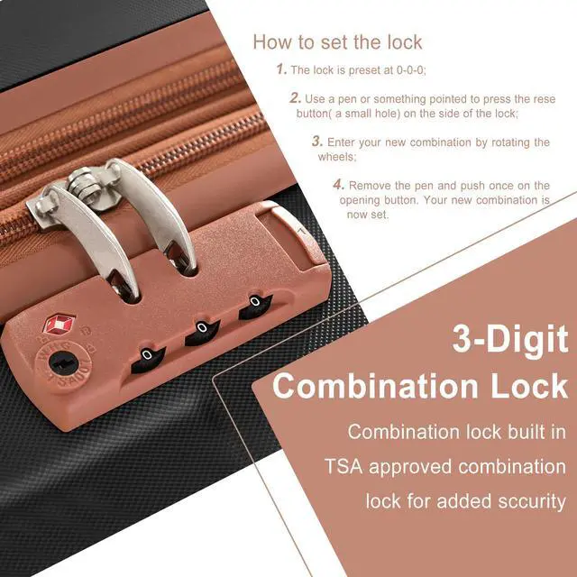 Alt view image 5 of 7 - Hardshell Luggage Sets 3 Pcs Spinner Suitcase with TSA Lock Lightweight 20''24''28'' Black/Brown