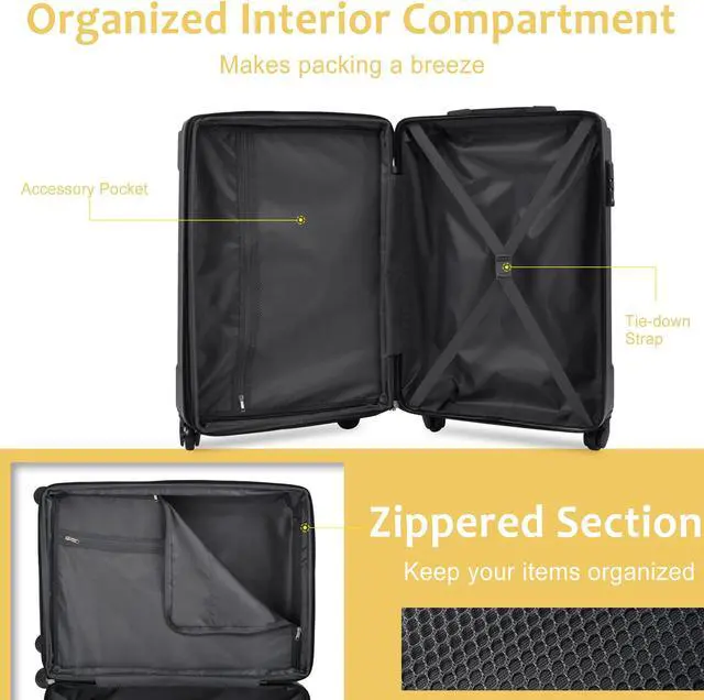 Alt view image 5 of 7 - Hardshell Luggage Sets 3 Pcs Spinner Suitcase with TSA Lock Lightweight 20''24''28'' Yellow