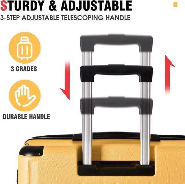 Alt view image 4 of 7 - Hardshell Luggage Sets 3 Pcs Spinner Suitcase with TSA Lock Lightweight 20''24''28'' Yellow
