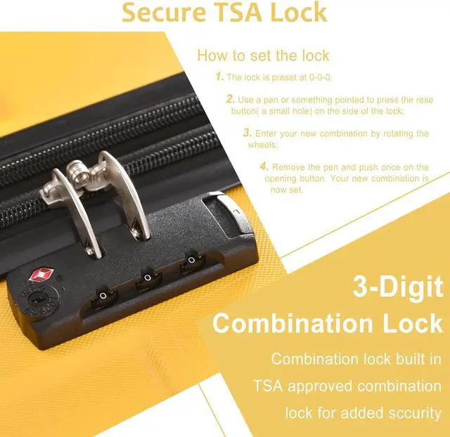 Alt view image 3 of 7 - Hardshell Luggage Sets 3 Pcs Spinner Suitcase with TSA Lock Lightweight 20''24''28'' Yellow
