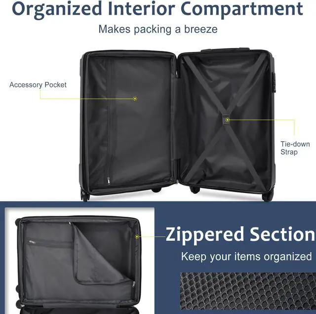 Alt view image 4 of 7 - Hardshell Luggage Sets 3 Pcs Spinner Suitcase with TSA Lock Lightweight 20''24''28'' Blue