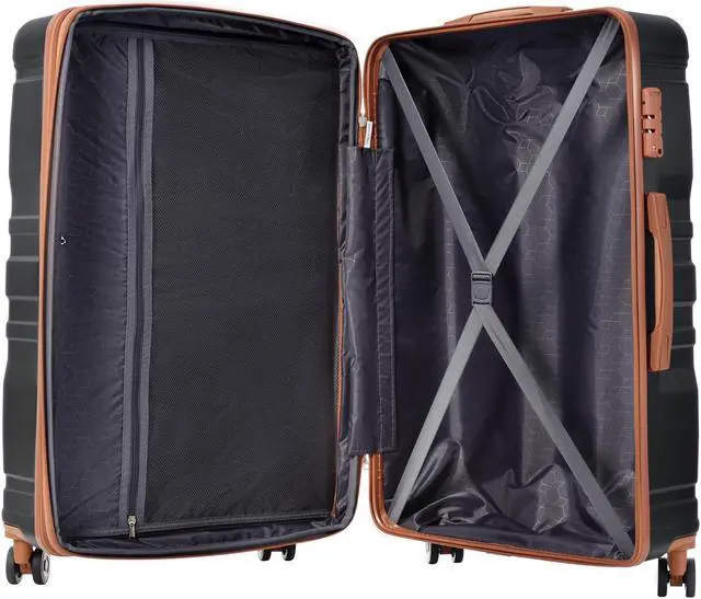 Alt view image 4 of 7 - Luggage Sets 5 Piece, Expandable ABS Durable Suitcase with Travel Bag and Hanging Toiletry Bag, Carry On Luggage Suitcase Set with 360° Spinner Wheels, Black and Brown