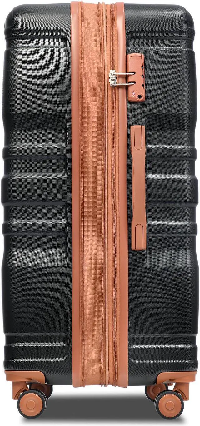 Alt view image 3 of 7 - Luggage Sets 5 Piece, Expandable ABS Durable Suitcase with Travel Bag and Hanging Toiletry Bag, Carry On Luggage Suitcase Set with 360° Spinner Wheels, Black and Brown