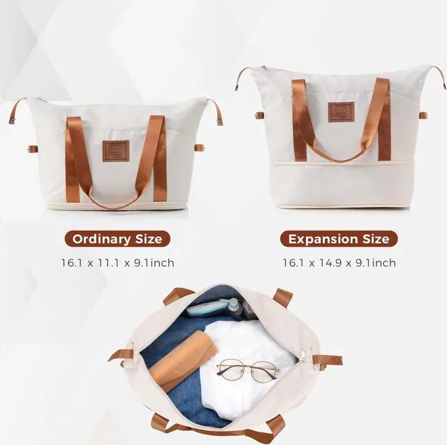 Alt view image 5 of 7 - Luggage Sets 4 Piece, Expandable ABS Durable Suitcase with Travel Bag, Carry On Luggage Suitcase Set with 360° Spinner Wheels, ivory and brown