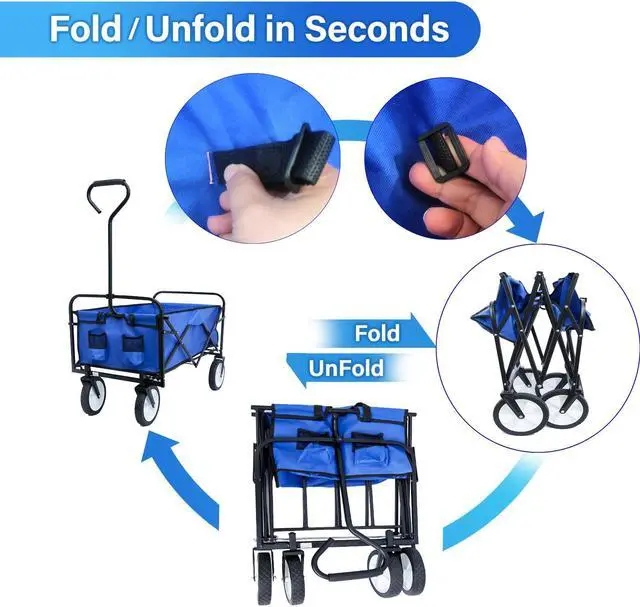 Alt view image 7 of 7 - Folding Wagon Garden Shopping Beach Cart Blue Soft CaseTravel Luggage