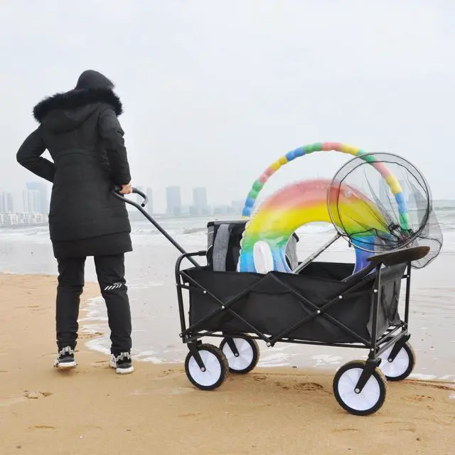 Alt view image 7 of 7 - Folding Wagon Garden Shopping Beach Cart (Black) Soft CaseTravel Luggage